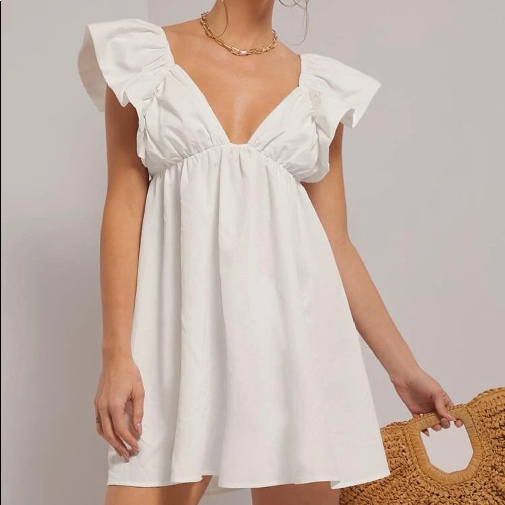White Ruffle Sleeve Mini Dress